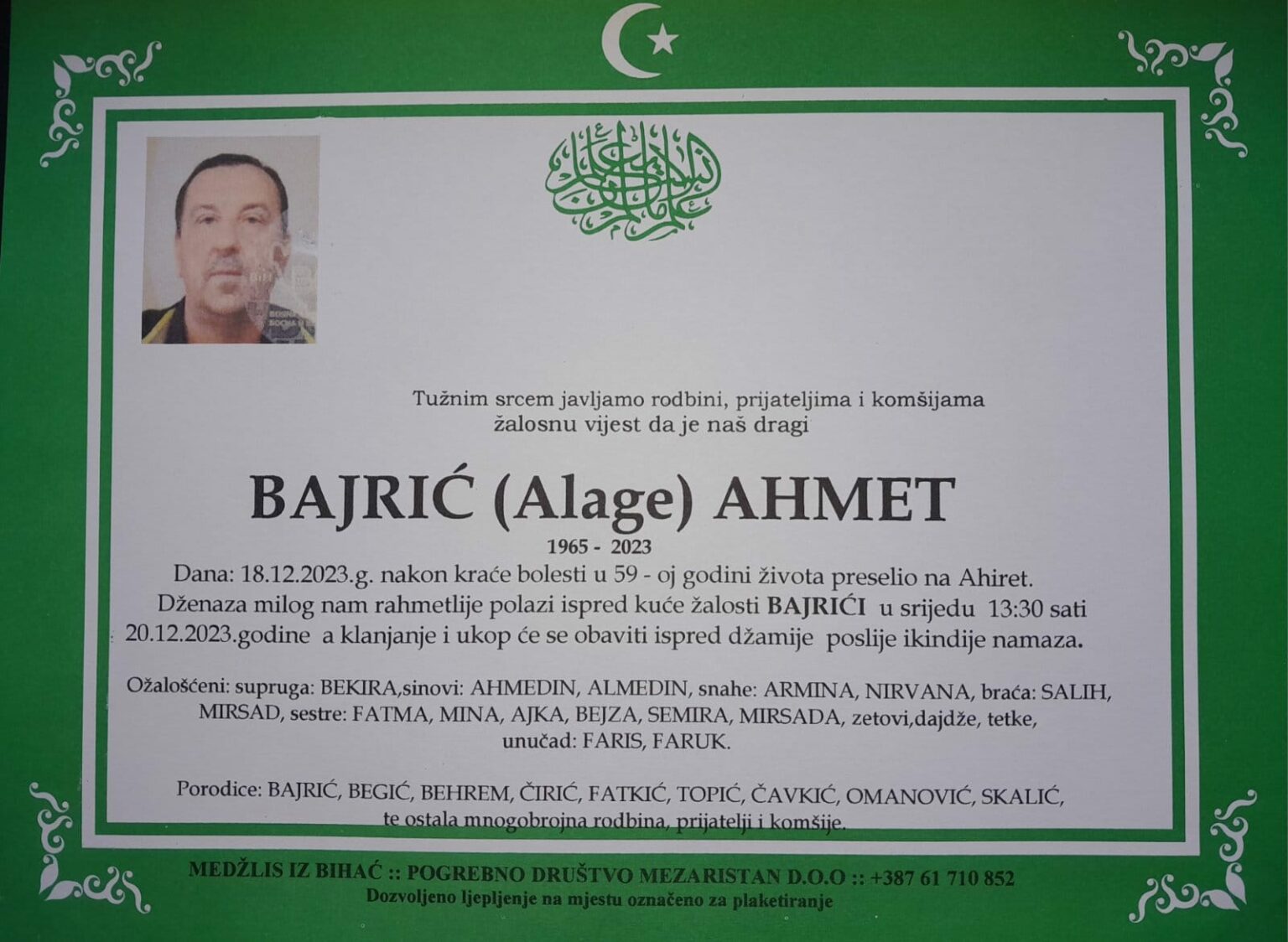 Na Ahiret preselio Bajrić (Alage) Ahmet