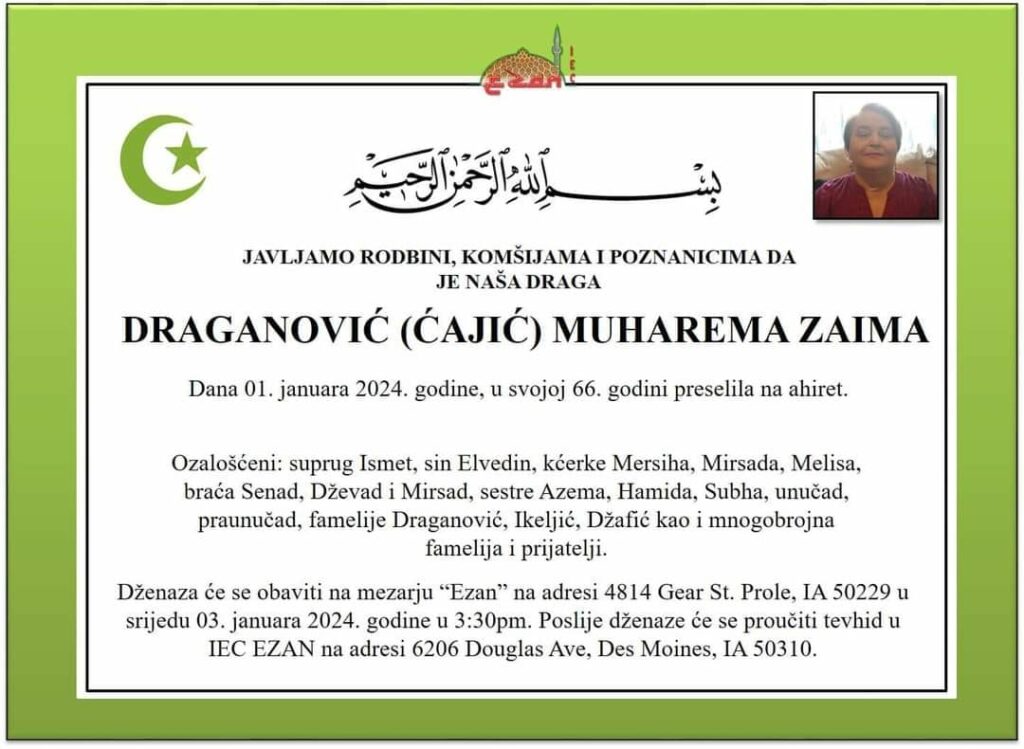 Na Ahiret preselila Draganović (Ćajić) Muharema Zaima