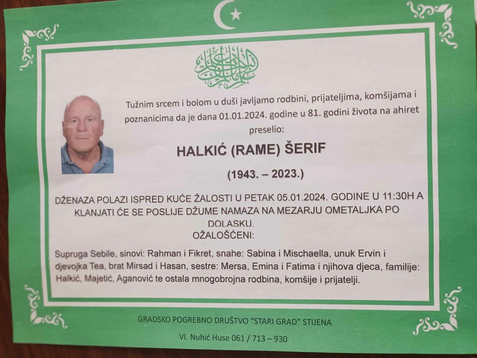 Na Ahiret preselio Halkić (Rame) Šerif