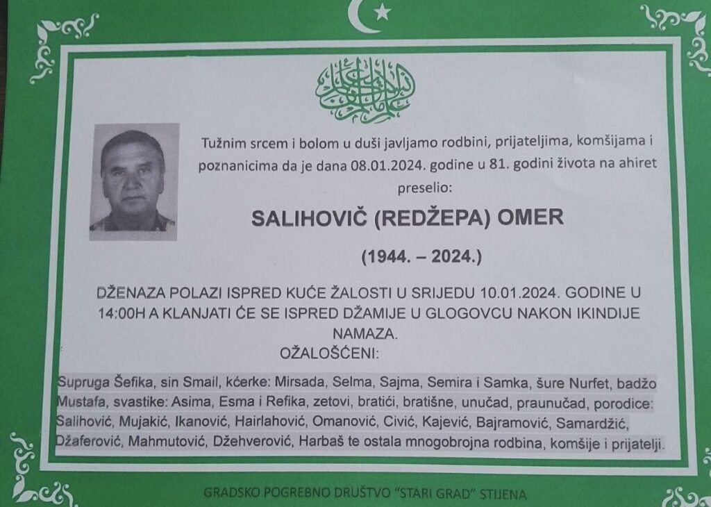 Na Ahiret preselio Salihović (Redžep) Omer