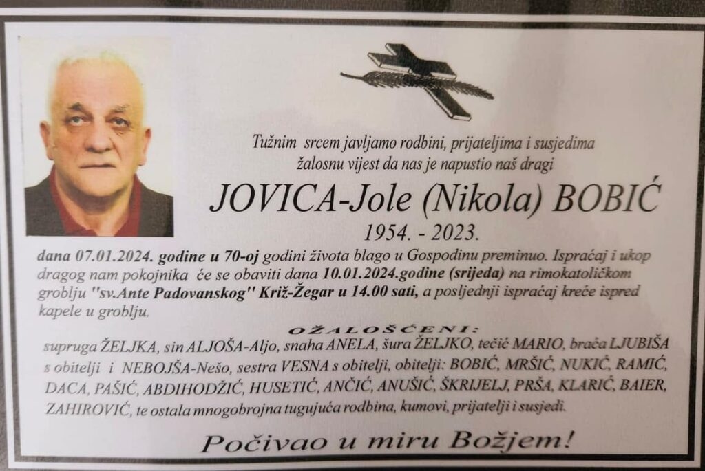 Bihać: Preminuo Jovica – Jole (Nikola) Bobić