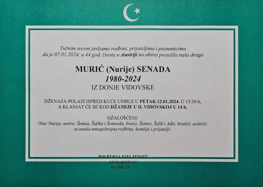 Na Ahiret preselila Murić (Nurije) Senada