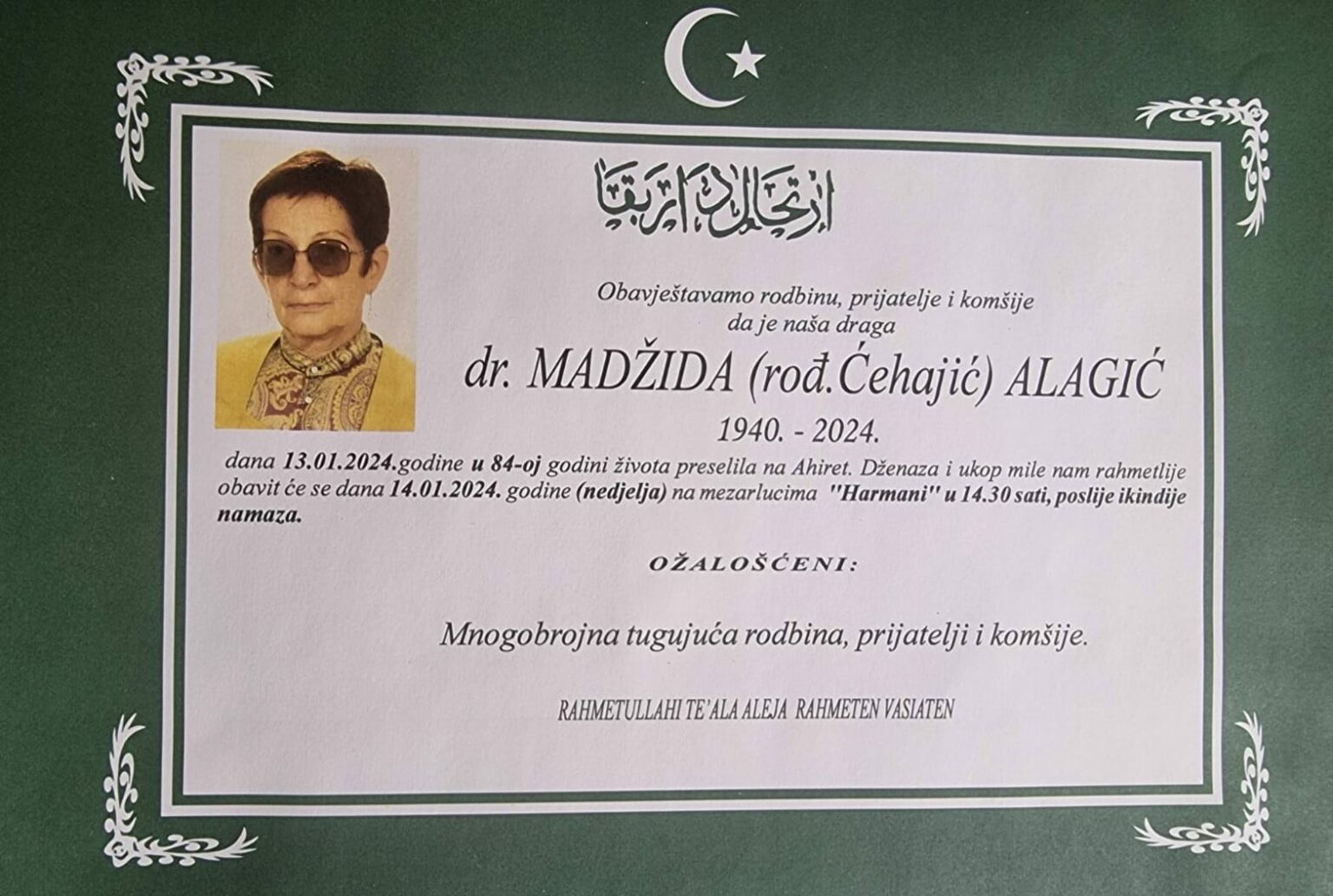 Na Ahiret preselila dr. Madžida (rođ. Ćehajić) Alagić