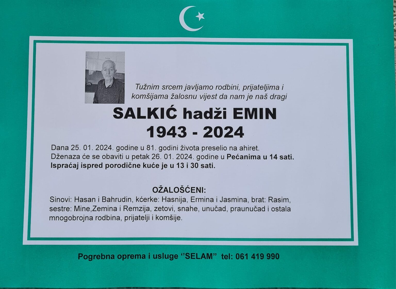 Na Ahiret preselio SALKIĆ hadži EMIN