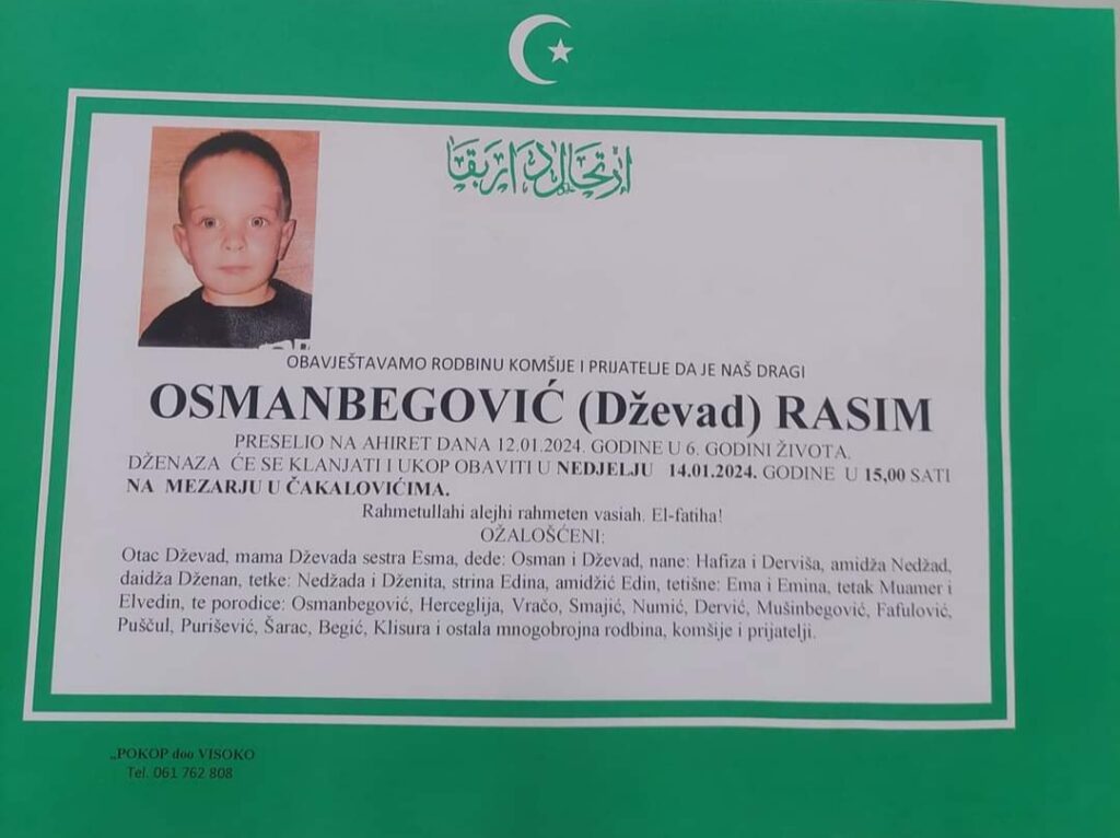 Na Ahiret preselio 6-godišnji Rasim Osmanbegović