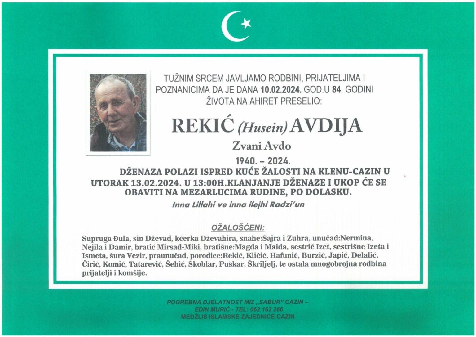 Na Ahiret preselio Rekić (Husein) Avdija