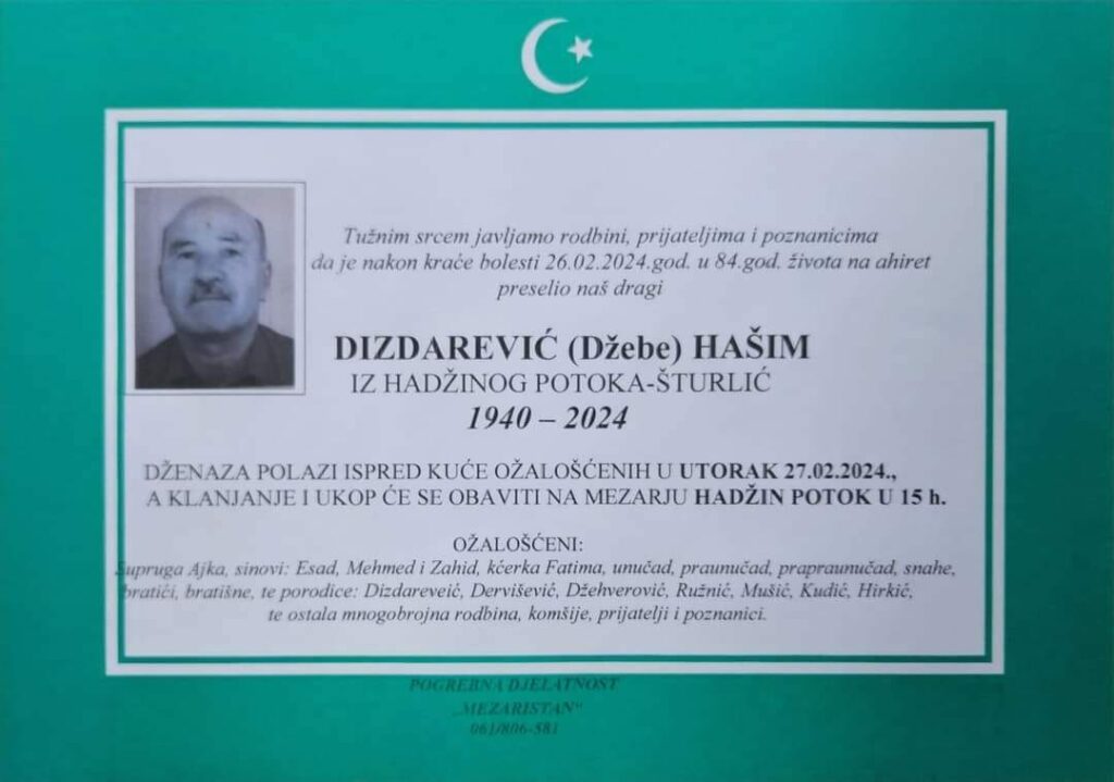 Na Ahiret preselio Dizdarević (Džebe) Hašim
