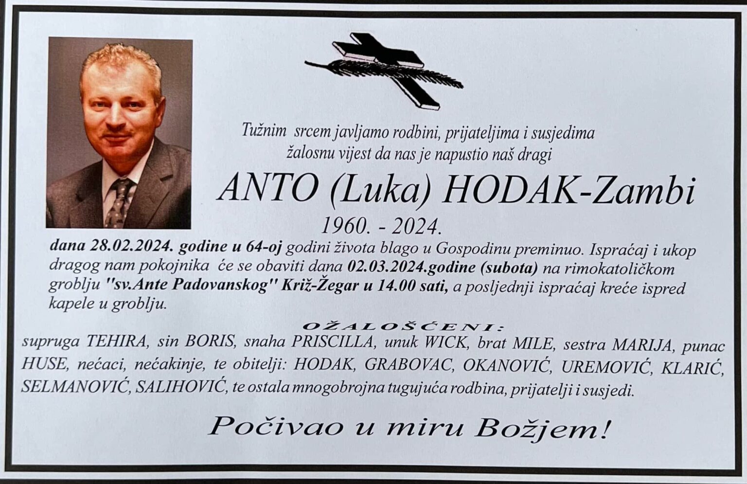 Bihać: Preminuo Anto (Luka) Hodaka