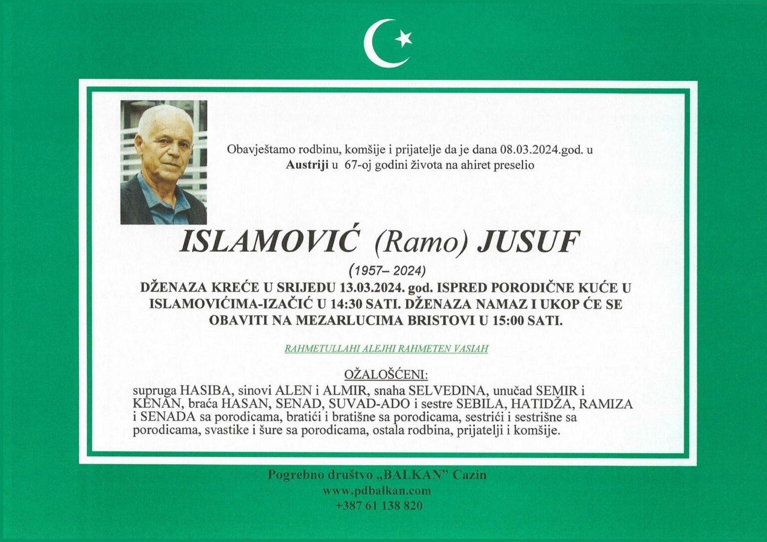 Na Ahiret preselio Islamović (Ramo) Jusuf