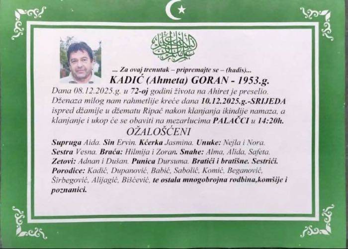 Na Ahiret preselio Kadić (Ahmeta) Goran