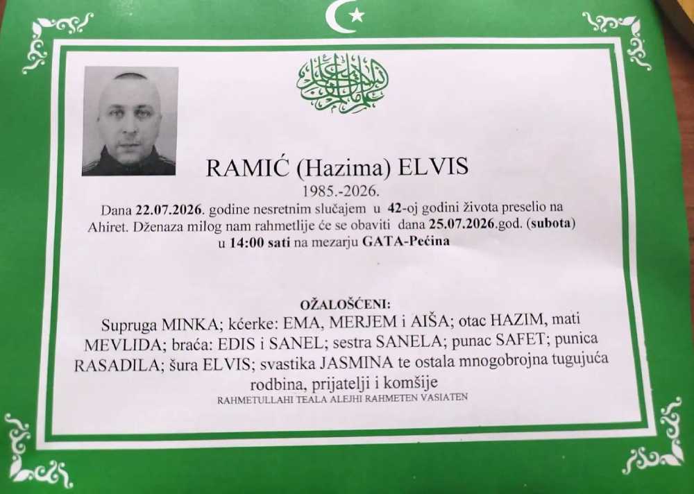 Sutra dženaza 42-godišnjem Elvisu Ramiću koji je tragično stradao u Sloveniji