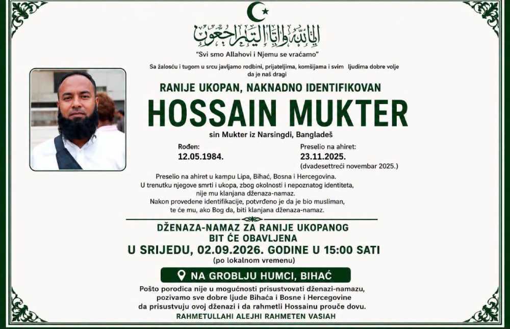 Bihać sutra klanja dženazu Hossaina Muktera